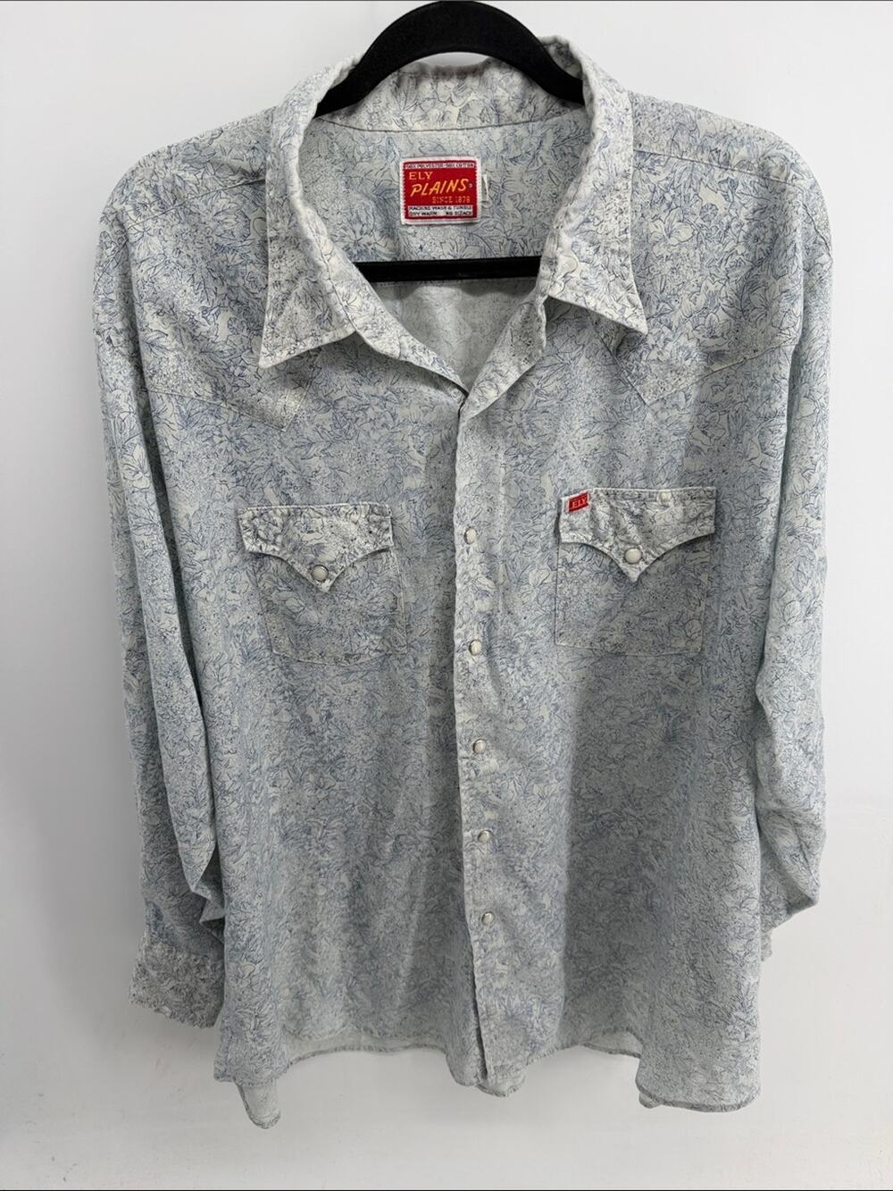 Ely Plains poly cotton blend floral print yoke pearl snap western rodeo shirt